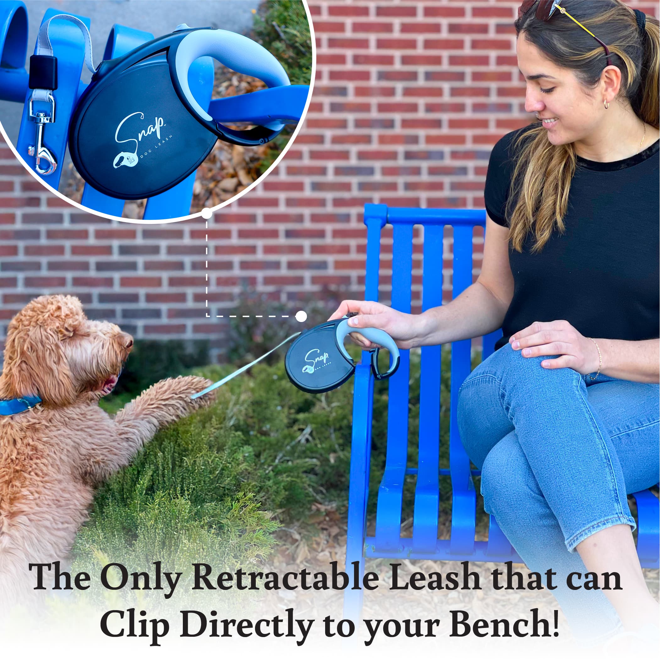 Built-in clip on the retractable dog leash handle